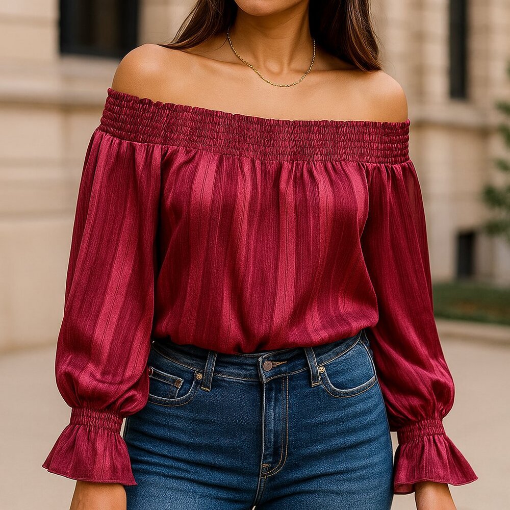 J.O.A.‎ Los Angeles Red Striped Off The Shoulder Top